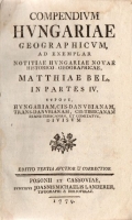 Bel Matthias: Compendium Hungariae geographicum